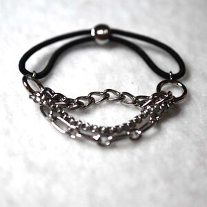 NWOT au Stamp Multi Layer Silver Tone Chain Black Cord Crystal Hair Tie Bracelet